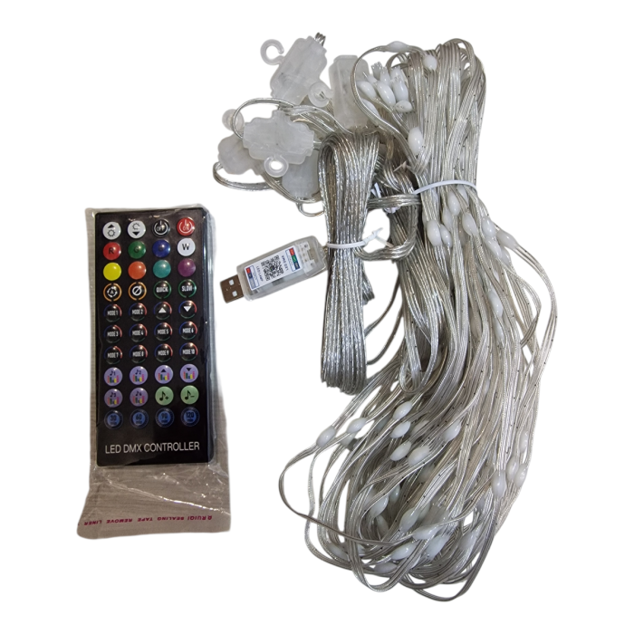 Гірлянда розумна штора прозорий провід від USB, 3 на 2м Usb розумная великий пульт