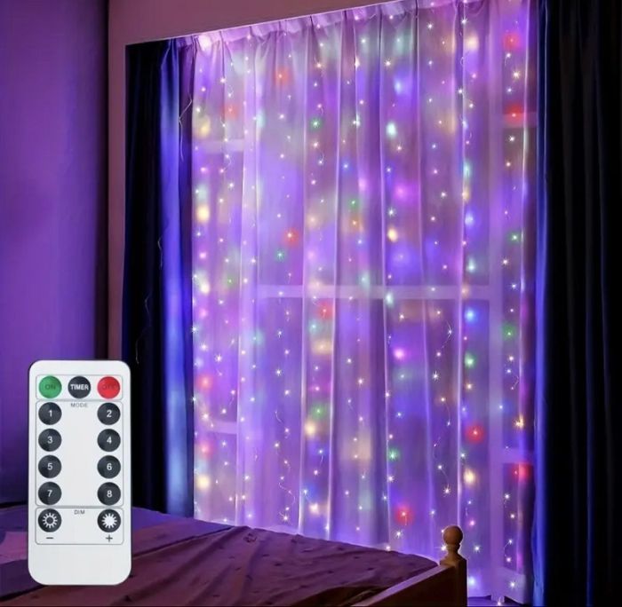 Гірлянда штора кольорова 3 на 3 метри USB на 300LED RGB