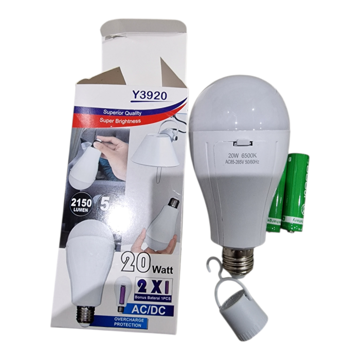 Аварійна лампочка Е27  2x18650, 20W ДВА РЕЖИМА Аварійного ОСВІТЛЕННЯ
