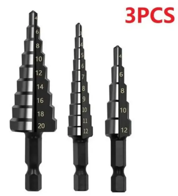 Набір східчастих свердлів 3 штуки чорні конусні свердла