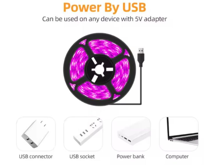 Фітострічка для росту саджанців від USB живлення фітолампа спектр LED 3528 SMD 300 cм