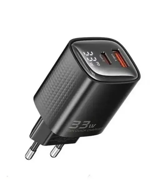 Зарядний пристрій Toocki 33W Display Type-C + USB A Black