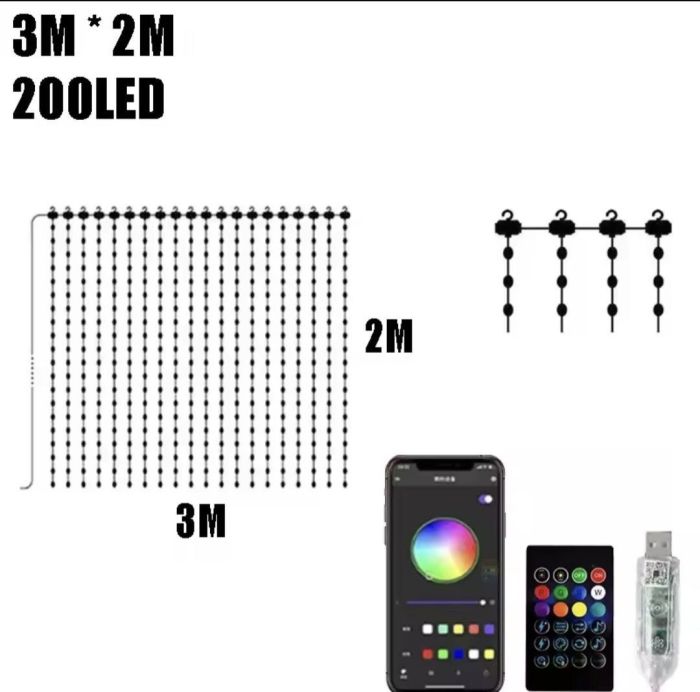 Розумна гірлянда-штора SunLamp Smart 3x3м RGB