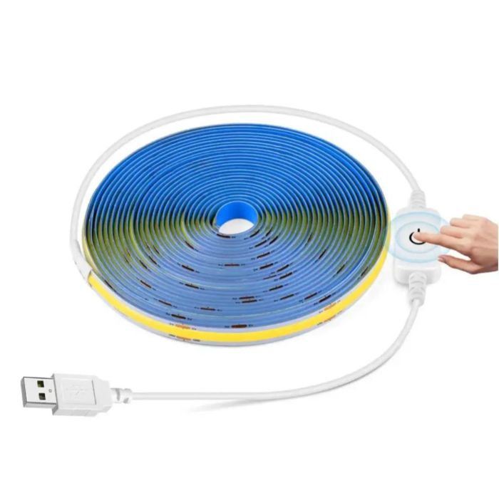 3м LED стрічка з USB 5V 8W COB  6000K (холодно біла) для повербанка або USB адаптера