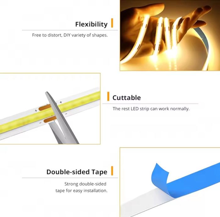 3м LED стрічка з USB 5V 8W COB  6000K (холодно біла) для повербанка або USB адаптера