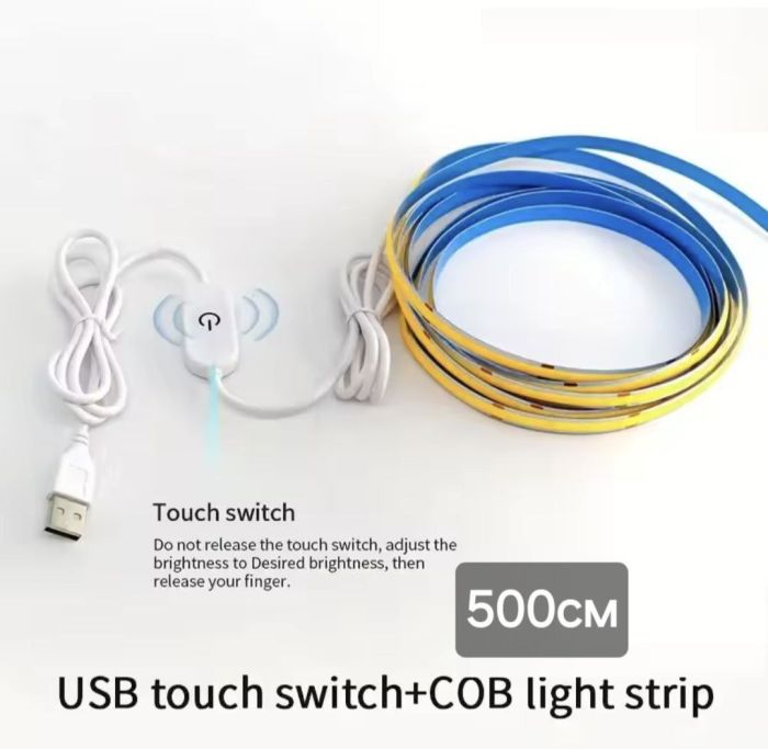 5м LED стрічка з USB 5V 8W COB 4500K (натурально біла) 8 мм для повербанка або USB адаптера ДУЖЕ Яскрава