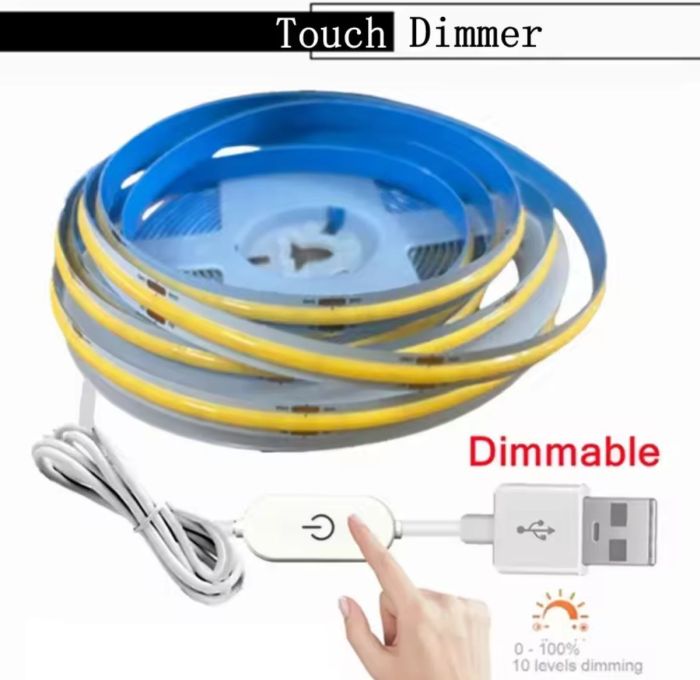 5м LED стрічка з USB 5V 8W COB 4500K (натурально біла) 8 мм для повербанка або USB адаптера ДУЖЕ Яскрава