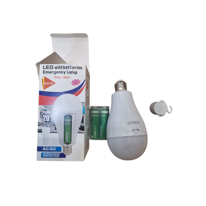 Аварійна лампочка Е27 цокольна led з акумуляторами 2x18650, 20W