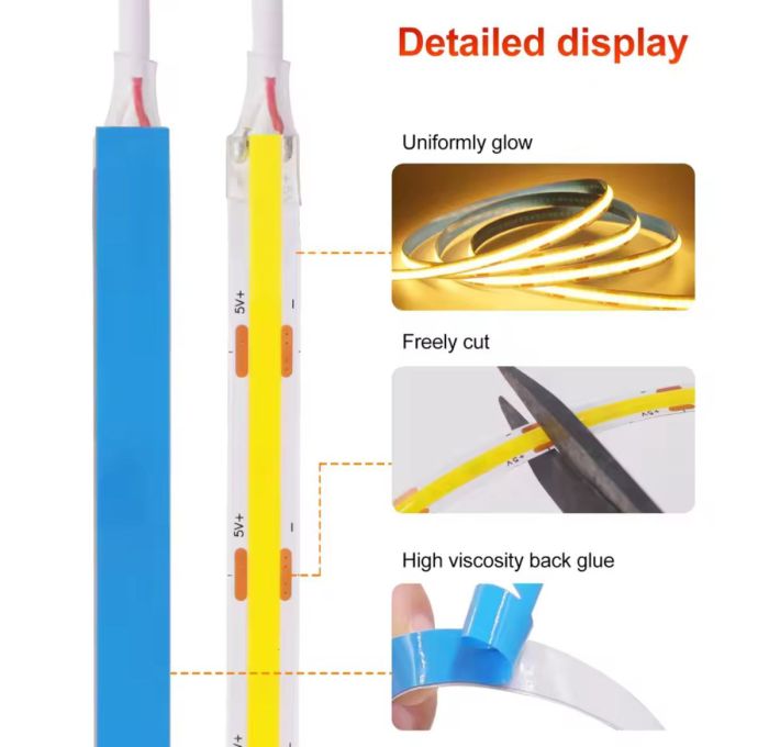 3м LED стрічка з USB 5V 8W COB 6000K (холодно біла) 8 мм для повербанка або USB адаптера